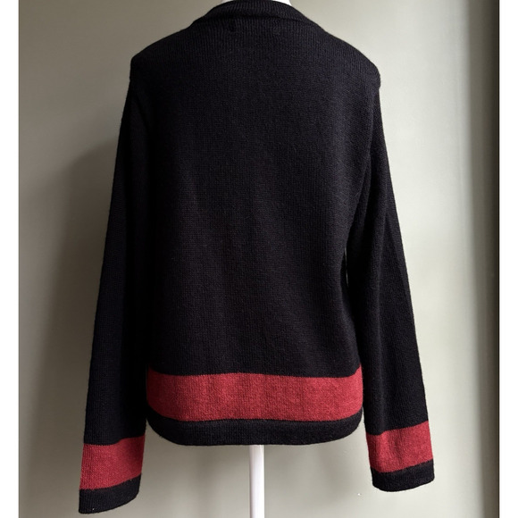 VTG Alpaca Wool Embroidered Leaf Cardigan Black Red Tassel Tie Asian Artisan L - Picture 8 of 13